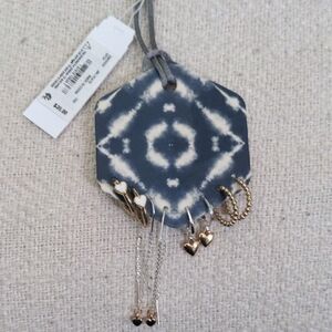 Lucky Brand Gold & Silver Heart Earrings Set, NWT, 4 Pairs, Hoops, Threader